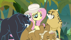 Size: 1920x1080 | Tagged: safe, screencap, fluttershy, daring doubt, g4, animal, bellyrubs