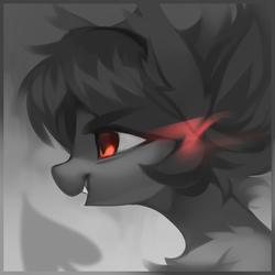 Size: 3000x3000 | Tagged: safe, artist:share dast, oc, oc:lispp, pony, bust, fangs, glowing eyes, grin, high res, icon, limited palette, red eyes, smiling