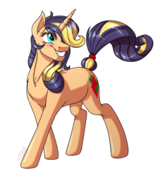 Size: 3000x3200 | Tagged: safe, artist:jack-pie, oc, oc only, oc:peppermint seed, pony, unicorn, cute, cutie mark, female, grin, hair over one eye, high res, magical lesbian spawn, mare, ocbetes, offspring, parent:applejack, parent:rarity, parents:rarijack, simple background, smiling, solo, transparent background