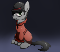 Size: 2046x1800 | Tagged: safe, artist:luxsimx, oc, oc only, oc:hatter, earth pony, pony, unicorn, bags under eyes, gradient background, hat, male, simple background, solo, stallion