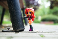 Size: 6016x4012 | Tagged: safe, artist:artofmagicpoland, photographer:artofmagicpoland, sunset shimmer, equestria girls, g4, doll, equestria girls minis, eqventures of the minis, fourth wall, hands up, irl, photo, request, solo, toy