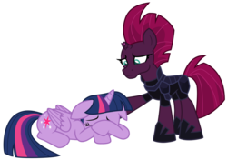 Size: 3233x2282 | Tagged: safe, artist:ejlightning007arts, tempest shadow, twilight sparkle, alicorn, pony, unicorn, g4, my little pony: the movie, armor, crying, duo, female, high res, mare, sad, simple background, transparent background, twilight sparkle (alicorn), vector