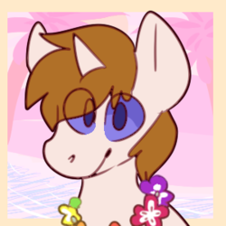 Size: 300x300 | Tagged: artist needed, safe, oc, oc only, oc:white shield, pony, floral necklace, lei, male, solo, stallion