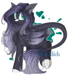 Size: 854x935 | Tagged: safe, artist:mediasmile666, oc, oc only, pegasus, pony, chest fluff, commission, ear piercing, earring, ethereal mane, eye clipping through hair, eye reflection, female, heart, hoof fluff, jewelry, leonine tail, looking at you, mare, piercing, reflection, simple background, solo, speedpaint available, starry mane, starry wings, transparent background, underhoof, wings