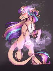 Size: 1600x2134 | Tagged: safe, artist:akiiichaos, oc, oc only, oc:ambrosia, earth pony, pony, bipedal, female, leonine tail, magical lesbian spawn, magical threesome spawn, mare, multiple parents, offspring, parent:applejack, parent:starlight glimmer, parent:twilight sparkle, parents:twiglimmerjack, solo