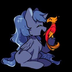 Size: 590x590 | Tagged: safe, artist:snowillusory, philomena, princess luna, alicorn, phoenix, pony, g4, black background, cute, eyes closed, simple background, smiling