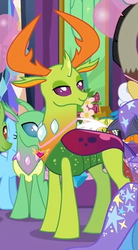 Size: 283x512 | Tagged: safe, screencap, arista, discord, frenulum (g4), linky, shoeshine, thorax, trixie, changedling, changeling, pony, celestial advice, g4, cropped, equestrian pink heart of courage, king thorax, male, twilight's castle