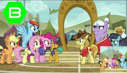 Size: 1177x679 | Tagged: safe, artist:hendro107, applejack, braeburn, fluttershy, pinkie pie, rainbow dash, snails, pony, buckball season, g4