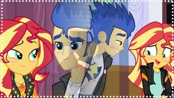 Size: 1280x720 | Tagged: safe, flash sentry, sunset shimmer, equestria girls, g4, female, male, ship:flashimmer, shipping, stamp, straight
