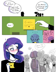 Size: 1280x1660 | Tagged: safe, artist:j_kei, applejack, fluttershy, pinkie pie, rainbow dash, rarity, twilight sparkle, alicorn, equestria girls, g4, blushing, comic, dialogue, female, french, humane five, lesbian, lockers, note, post-it, ship:rarilight, shipping, twilight sparkle (alicorn)