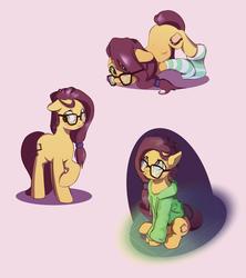 Size: 2000x2249 | Tagged: safe, artist:drafthoof, oc, oc only, oc:butter drop, earth pony, pony, clothes, female, glasses, high res, hoodie, mare, simple background, socks, solo, striped socks