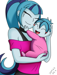 Size: 1500x2000 | Tagged: safe, artist:drake-rex, artist:drakes-workshop, sonata dusk, equestria girls, g4, my little pony equestria girls: rainbow rocks, baby, crying, cute, duo, female, male, mother and son, offspring, sonatabetes, tears of joy