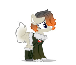 Size: 6333x5444 | Tagged: safe, alternate version, artist:esgest, oc, oc only, oc:snowslide, earth pony, pony, absurd resolution, blank flank, blaze (coat marking), boots, canada, canadian, canadian flag, clothes, coat markings, facial markings, female, hair over one eye, jacket, mare, markings, parka, shoes, simple background, solo, white background