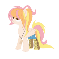 Size: 500x500 | Tagged: safe, artist:bada-adopts, oc, oc only, oc:joyful citrine, pegasus, pony, boots, clothes, feather, female, jewelry, mare, multicolored hair, necklace, shoes, simple background, socks, solo, transparent background