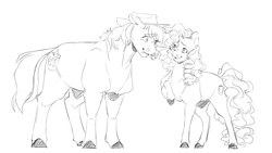 Size: 1280x723 | Tagged: safe, artist:xcolorblisssketchx, bright mac, pear butter, earth pony, pony, g4, flower, mouth hold