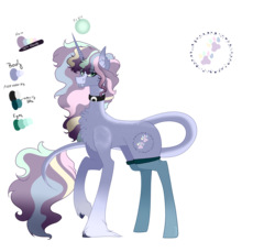 Size: 6803x6236 | Tagged: safe, artist:moonlight0shadow0, oc, oc only, oc:purfect fluff, classical unicorn, pony, unicorn, absurd resolution, blaze (coat marking), chest fluff, choker, clothes, cloven hooves, coat markings, ear fluff, ear piercing, earring, facial markings, fangs, female, freckles, horn, jewelry, leonine tail, lip piercing, mare, multicolored hair, pastel goth, piercing, raised hoof, reference sheet, simple background, socks, solo, stockings, thigh highs, transparent background, unshorn fetlocks