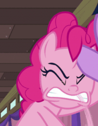 Size: 337x437 | Tagged: safe, screencap, pinkie pie, twilight sparkle, alicorn, earth pony, pony, a trivial pursuit, g4, season 9, animated, cropped, eyes closed, female, flailing, gif, mare, solo focus, twilight sparkle (alicorn)