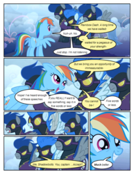 Size: 612x792 | Tagged: safe, artist:newbiespud, edit, edited screencap, screencap, descent, nightshade, rainbow dash, pegasus, pony, comic:friendship is dragons, friendship is magic, g4, clothes, comic, costume, dialogue, female, fog, goggles, grin, mare, screencap comic, shadowbolts, shadowbolts costume, smiling