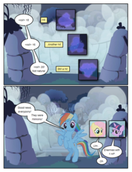 Size: 612x792 | Tagged: safe, artist:newbiespud, edit, edited screencap, screencap, fluttershy, rainbow dash, twilight sparkle, pegasus, pony, unicorn, comic:friendship is dragons, friendship is magic, g4, comic, dialogue, female, fog, mare, rearing, screencap comic, unicorn twilight