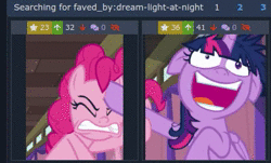Size: 449x271 | Tagged: safe, pinkie pie, twilight sparkle, alicorn, earth pony, pony, derpibooru, a trivial pursuit, g4, animated, crazy face, cropped, eyes closed, faic, female, flailing, floppy ears, juxtaposition, mare, messy mane, meta, no sound, open mouth, smiling, twilight snapple, twilight sparkle (alicorn), twilight sparkle is best facemaker, twilighting, twilynanas, webm, wide eyes