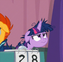 Size: 393x388 | Tagged: safe, screencap, sunburst, twilight sparkle, alicorn, pony, unicorn, derpibooru, a trivial pursuit, g4, season 9, adorkable, animated, bell, cropped, cute, dork, emotional spectrum, faic, female, floppy ears, frown, gif, glasses, magic, male, mare, messy mane, meta, open mouth, smiling, solo focus, stallion, twiabetes, twilight snapple, twilight sparkle (alicorn), twilight sparkle is best facemaker, twilighting, twilynanas, wings