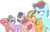 Size: 1689x1065 | Tagged: safe, artist:angellight-bases, artist:millerrachel, oc, oc only, oc:apple butter, oc:aura, oc:candy apple, oc:cinnamon swirl, oc:elusive, oc:hue, dracony, earth pony, hybrid, pegasus, pony, unicorn, angry eyes, base used, colored pupils, determined, dragon horns, female, frown, gritted teeth, interspecies offspring, lidded eyes, mare, multicolored hair, next generation, offspring, parent:applejack, parent:big macintosh, parent:caramel, parent:cheese sandwich, parent:flash sentry, parent:fluttershy, parent:pinkie pie, parent:rainbow dash, parent:rarity, parent:soarin', parent:spike, parent:twilight sparkle, parents:carajack, parents:cheesepie, parents:flashlight, parents:fluttermac, parents:soarindash, parents:sparity, rainbow hair, raised hoof, scales, scowl, simple background, starry eyes, transparent background, wingding eyes, worried