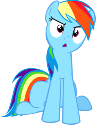 Size: 784x1020 | Tagged: safe, artist:raynebowcrash, rainbow dash, pegasus, pony, g4, swarm of the century, confused, female, looking at you, mare, open mouth, reaction image, simple background, sitting, solo, transparent background, vector