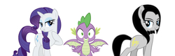 Size: 750x242 | Tagged: artist needed, safe, artist:mrmaclicious, editor:undeadponysoldier, rarity, spike, oc, oc:klavinova, dragon, earth pony, pony, unicorn, g4, bedroom eyes, canon x oc, female, male, mare, ship:sparity, shipping, spike gets all the classy ponies, spike gets all the mares, spikenova, straight, winged spike, wings