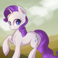 Size: 2144x2124 | Tagged: safe, artist:autumnvoyage, rarity, pony, unicorn, g4, chest fluff, ear fluff, female, high res, looking at you, mare, raised hoof, smiling, solo