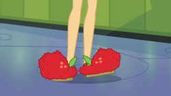Size: 1280x720 | Tagged: safe, screencap, applejack, equestria girls, g4, monday blues, my little pony equestria girls: summertime shorts, clothes, feet, legs, pictures of legs, slippers