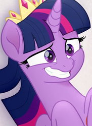 Size: 586x804 | Tagged: safe, screencap, twilight sparkle, alicorn, pony, g4, my little pony: the movie, adorkable, cropped, crown, cute, dork, female, grin, jewelry, mare, nervous, nervous smile, out of context, regalia, smiling, twiabetes, twilight sparkle (alicorn), twilight sparkle is best facemaker