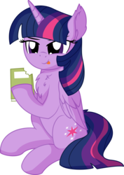 Size: 5496x7780 | Tagged: safe, artist:cyanlightning, twilight sparkle, alicorn, pony, g4, .svg available, absurd resolution, adorkable, bibliovore, book, chest fluff, cute, dork, ear fluff, eating, female, folded wings, mare, pica, simple background, sitting, smiling, solo, that pony sure does love books, transparent background, twilight sparkle (alicorn), vector, wing fluff, wings