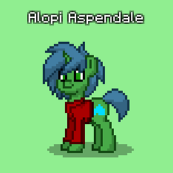 Size: 700x700 | Tagged: safe, oc, oc only, oc:alope ruby aspendale, pony, unicorn, pony town, blue mane, green eyes, green fur, male, solo