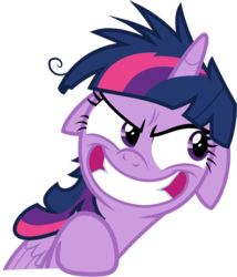 Size: 6850x8000 | Tagged: safe, artist:lahirien, twilight sparkle, alicorn, pony, a trivial pursuit, g4, .ai available, absurd resolution, crazy face, faic, female, floppy ears, grin, insanity, messy mane, simple background, smiling, transparent background, twilight sparkle (alicorn), twilighting, twilynanas, vector