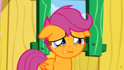Size: 1920x1080 | Tagged: safe, screencap, scootaloo, pony, g4, the last crusade, clubhouse, crusaders clubhouse, crying, female, floppy ears, sad, solo