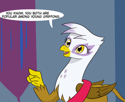 Size: 3261x2649 | Tagged: safe, artist:chedx, gilda, griffon, comic:griffonstone's new ambassador, g4, banner, female, high res, ribbon, smiling