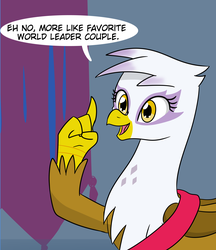 Size: 2181x2525 | Tagged: safe, artist:chedx, gilda, griffon, comic:griffonstone's new ambassador, g4, banner, female, high res, implied ember, implied embrax, implied thorax, ribbon, shipper on deck