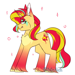 Size: 1500x1500 | Tagged: safe, artist:mediasmile666, edit, part of a set, sunset shimmer, pony, unicorn, g4, chest fluff, coat markings, cropped, cutie mark, female, looking at you, mare, redesign, simple background, solo, tongue out, unshorn fetlocks, watermark, white background