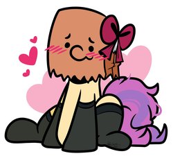 Size: 3000x2704 | Tagged: safe, artist:befishproductions, oc, oc:paper bag, pony, black socks, blushing, bow, clothes, female, heart, high res, paper bag, socks