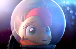 Size: 3566x2294 | Tagged: safe, artist:rexyseven, oc, oc only, oc:rusty gears, earth pony, pony, 3d, astronaut, female, heterochromia, high res, mare, solo, space, spacesuit