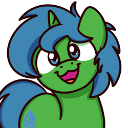 Size: 1000x1000 | Tagged: safe, artist:sugar morning, oc, oc:alope ruby aspendale, pony, unicorn, :3, blue eyes, blue mane, commission, cute, green fur, kitty face, solo, sugar morning's smiling ponies, ych result