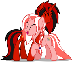 Size: 1661x1432 | Tagged: safe, artist:zacatron94, oc, oc only, oc:burning ember, oc:lilybird, pony, unicorn, female, male, mare, red and black oc, simple background, stallion, transparent background, vector