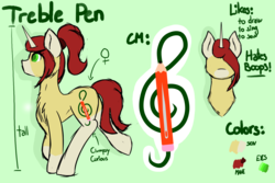 Size: 3000x2000 | Tagged: safe, artist:noxi1_48, oc, oc:treble pen, pony, unicorn, cutie mark, high res, ponytail, reference sheet, solo