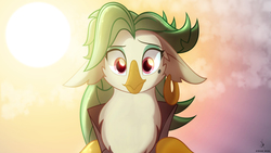 Size: 4800x2709 | Tagged: safe, artist:zidanemina, captain celaeno, avian, parrot pirates, g4, my little pony: the movie, bust, ear piercing, earring, female, jewelry, looking at you, missing accessory, piercing, pirate, portrait, show accurate, sky, solo, vector