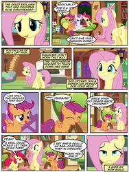 Size: 600x800 | Tagged: safe, artist:newbiespud, artist:thedigodragon, edit, edited screencap, screencap, apple bloom, fluttershy, scootaloo, sweetie belle, earth pony, pegasus, pony, unicorn, comic:friendship is dragons, g4, stare master, collaboration, comic, couch, cutie mark crusaders, dialogue, female, filly, mare, screencap comic, sitting