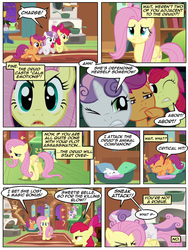 Size: 600x800 | Tagged: safe, artist:newbiespud, artist:thedigodragon, edit, edited screencap, screencap, angel bunny, apple bloom, fluttershy, scootaloo, sweetie belle, earth pony, pegasus, pony, rabbit, unicorn, comic:friendship is dragons, g4, animal, collaboration, comic, cutie mark crusaders, dialogue, female, filly, mare, screencap comic, stare, the stare