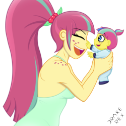 Size: 1507x1500 | Tagged: safe, artist:drake-rex, sour sweet, oc, oc:citrus flare, equestria girls, g4, baby, boop, commission, cute, duo, female, freckles, happy, laughing, long hair, momma sour sweet, mother, mother and daughter, offspring, parent:oc:sparks, parent:sour sweet, parents:canon x oc, parents:sourks, shoulder freckles, sourbetes, sourks