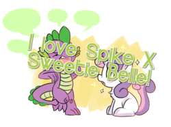 Size: 888x659 | Tagged: safe, artist:haute-claire, spike, sweetie belle, g4, female, male, mlpshippingconfessions, ship:spikebelle, shipping, straight