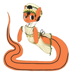 Size: 630x638 | Tagged: safe, artist:archego-art, oc, oc only, lamia, original species, snake pony, clothes, dress, fangs, hat, solo