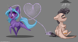 Size: 3250x1750 | Tagged: safe, artist:skitsroom, derpibooru exclusive, oc, oc only, oc:eleane tih, oc:mayata, pegasus, pony, unicorn, angry, blushing, chibi, cloud, cute, eyes closed, female, frown, happy, heart, heart eyes, horn, looking back, love, magic, mare, open mouth, raised hoof, shipping, simple background, sitting, smiling, telekinesis, wingding eyes, wings